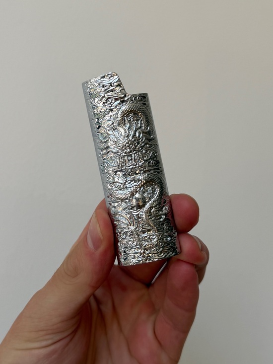None Other - Silver Embossed Lighter Case Accessory - Decorative Metal Sleeve